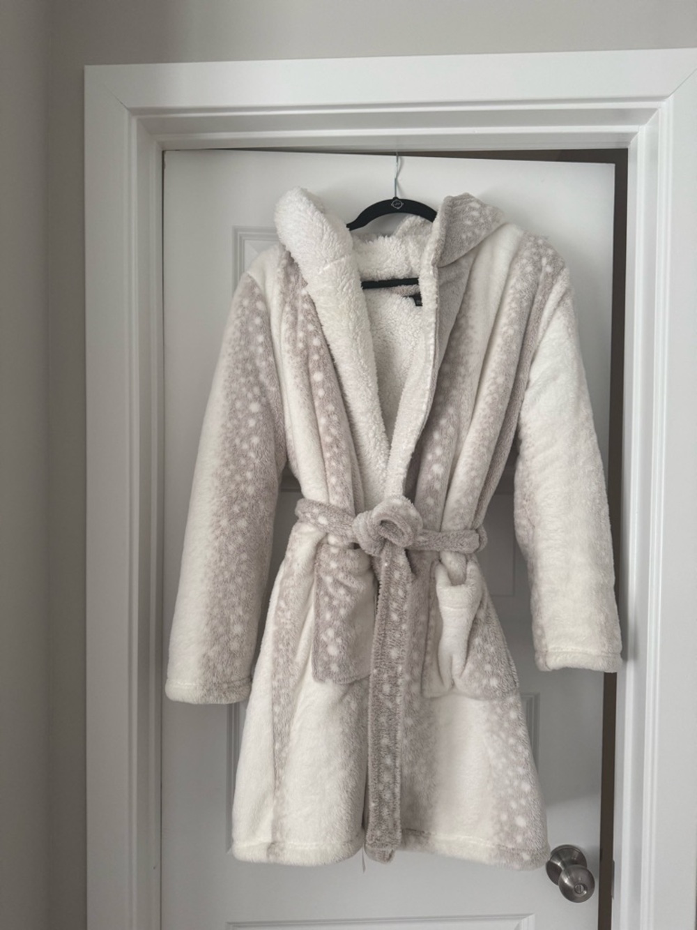 Women’s Too Shop Cozy Hooded Bath Robe - Cream & Light Gray